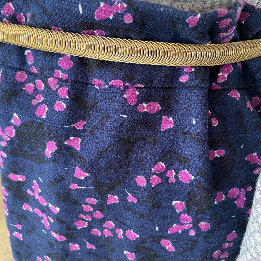 Sz 12 PENCIL Skirt Ann Taylor Linen Blend Navy & Pink SATIN Lined Knee Length